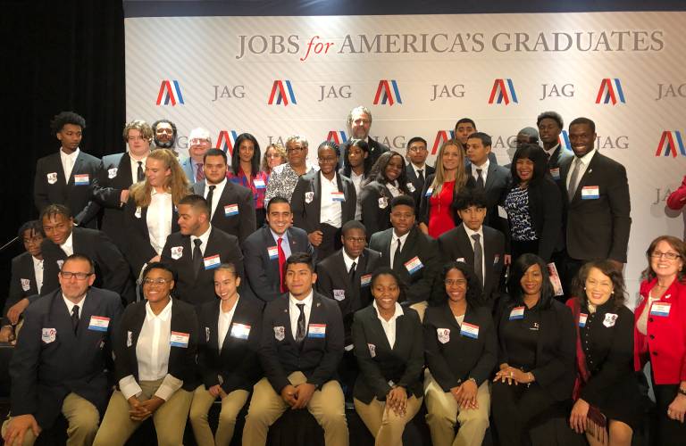 A group of Jobs for America's Graduates students from New Jersey at a National Student Leadership Academy event (held before the COVID-19 pandemic)